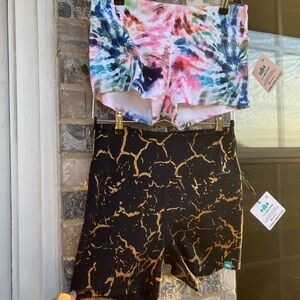 Two Pair WODBOTTOM Exercise Shorts - Tie Dye & Gold Marble